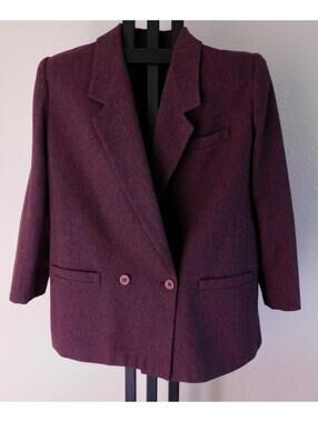 Vintage 1980s Women's Sasson Power Blazer Size 12 Burgundy Wool Blend Lined